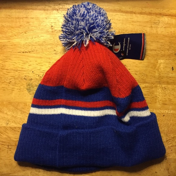 Champion Beanie Hat Blue Red Stripped New NWT - Picture 2 of 4
